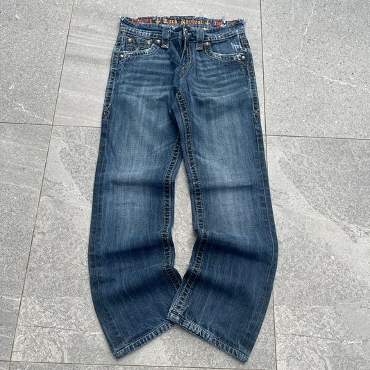 PERFECT dark wash rock revivals - 30x30”