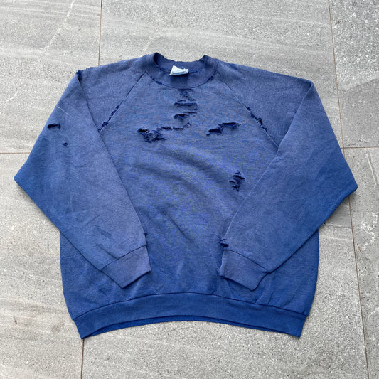distressed colbalt crewneck - L