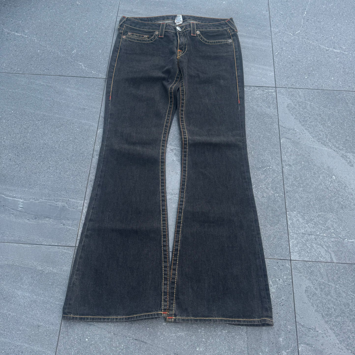 beautifulll brown/black wash truey flares 34x34”