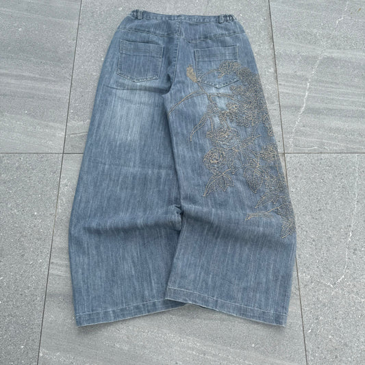 wideleg japan embroidered jeans 29x26”