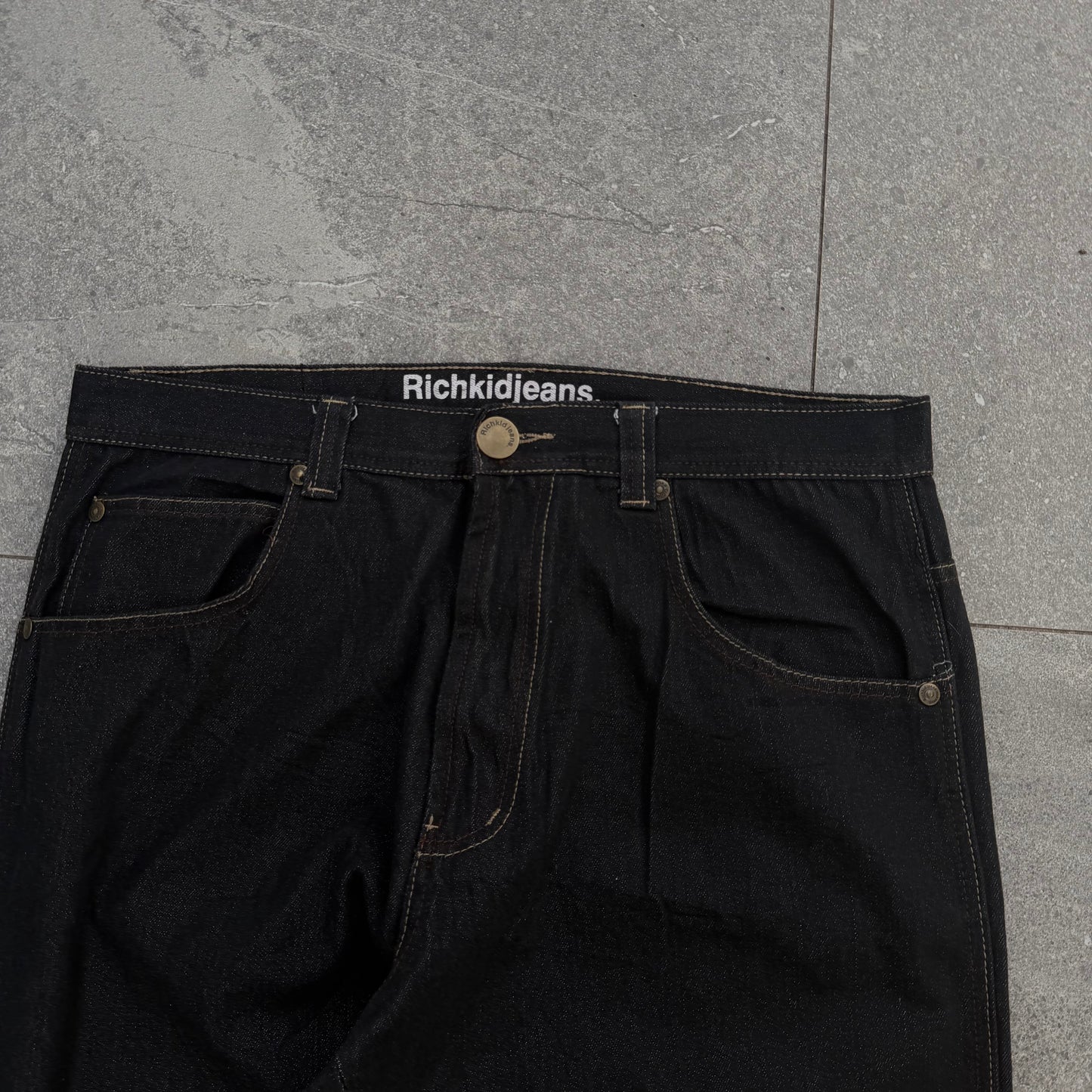 richkid brown detailed baggy black jeans - 38x31”