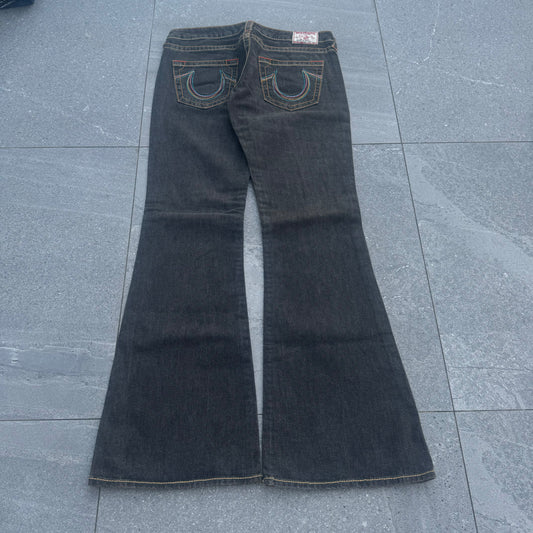 beautifulll brown/black wash truey flares 34x34”