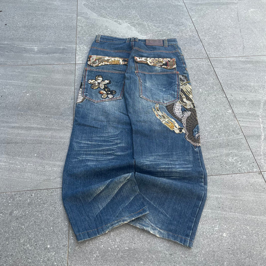 wow OMGGGG japanese embroidered denim - 32x29”