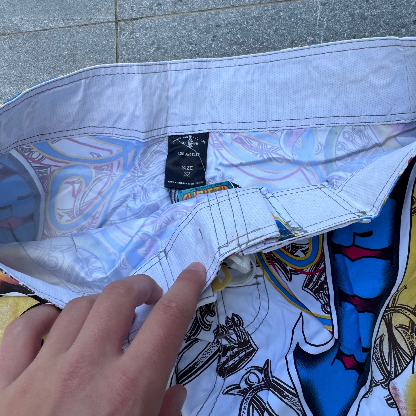 deadstock christian audigier boardies - 34x11”
