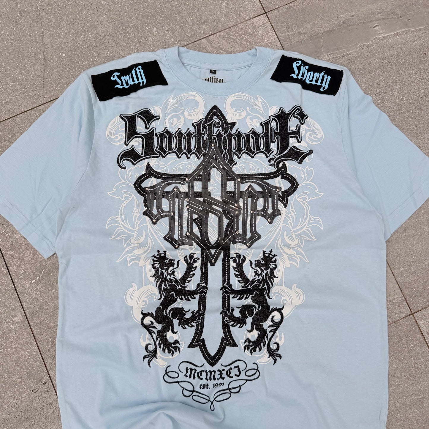 baby blue deadstock southpole tee - L / XL available