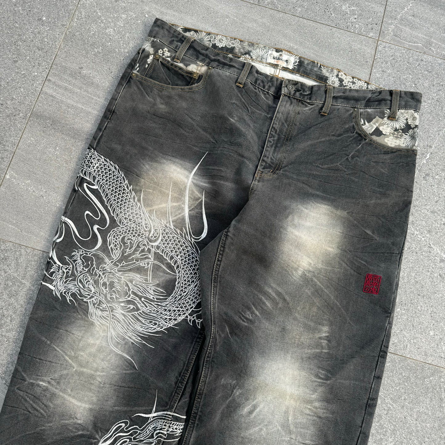 GRAIL fat black karakuri jeans - 42x29”