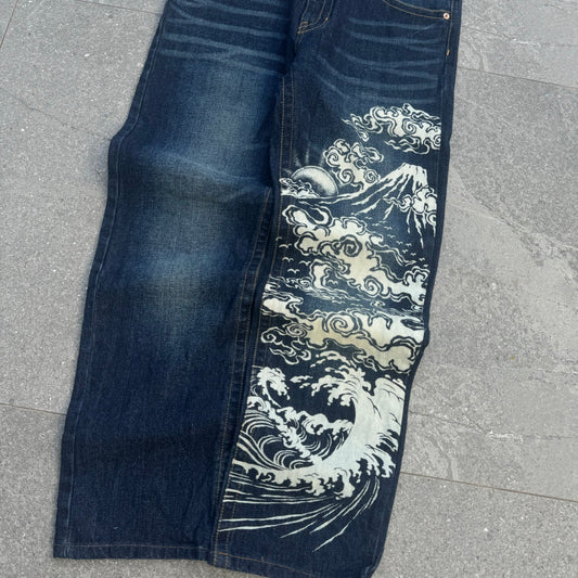 japanese cloud print jeans - 34x30”