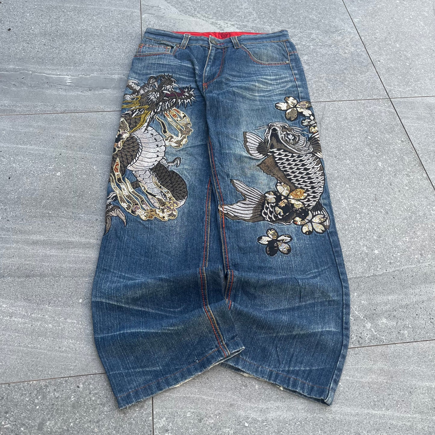 wow OMGGGG japanese embroidered denim - 32x29”