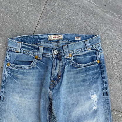 goated mek distressed bootcuts - 34x32”