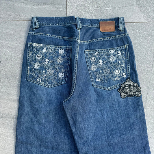 ecko embroidered jeans - 34x31”
