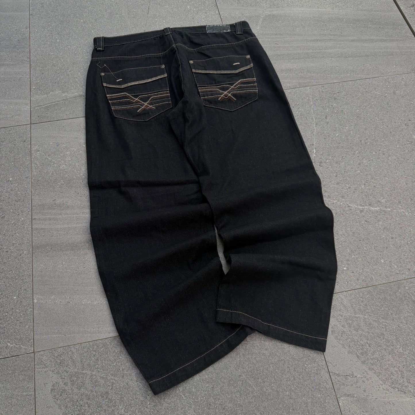 richkid brown detailed baggy black jeans - 38x31”