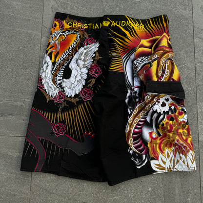 deadstock christian audigier shorts - 36x12.5”