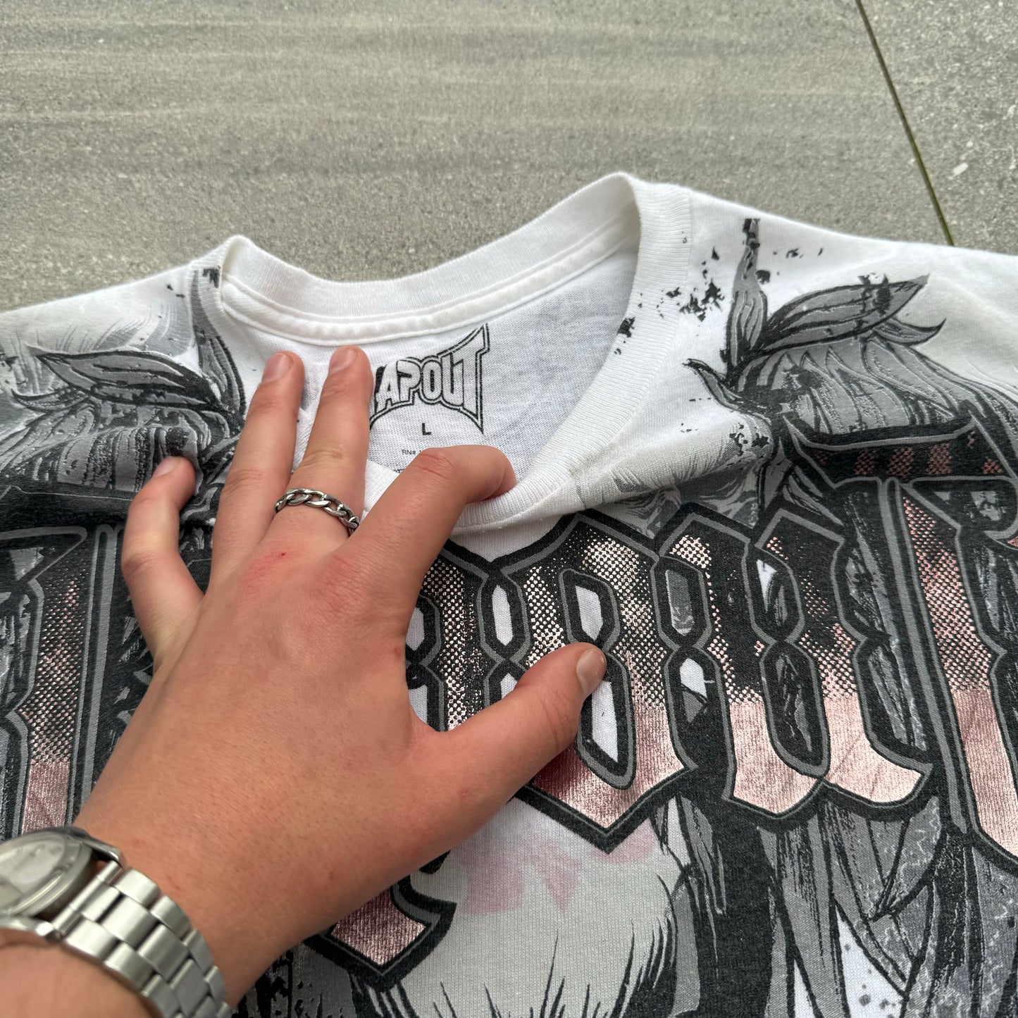 tapout winged skull tee - L