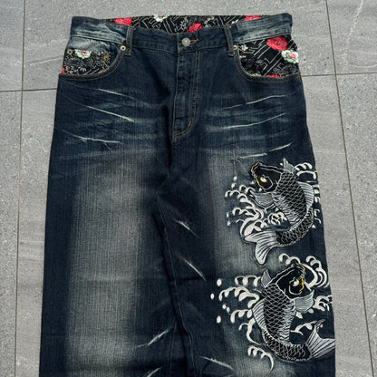 beautiful koi japanese jeans - 34x34”