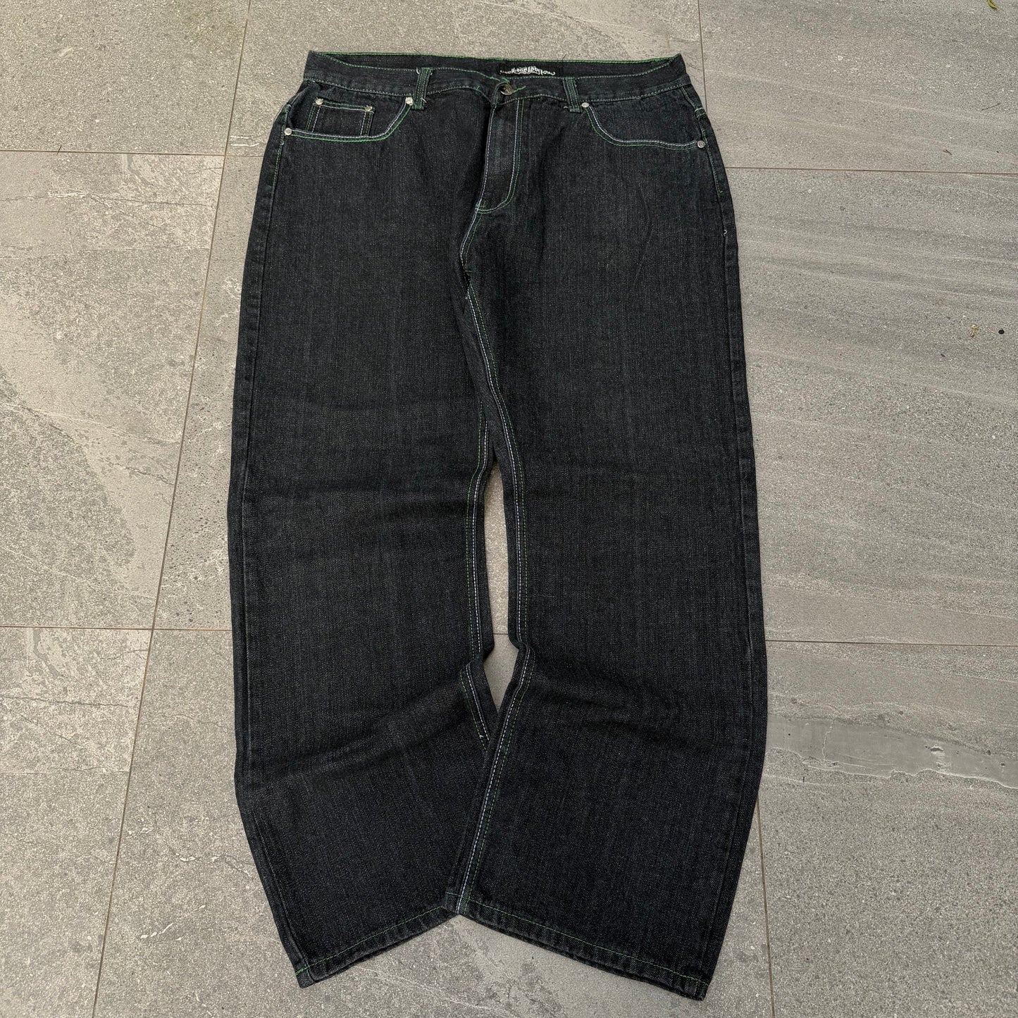 green stitched urban label bootcuts - 38x30”
