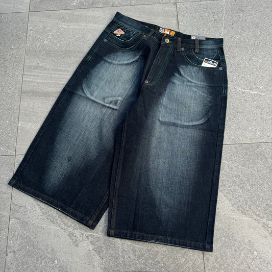 deep indigo deadstock akademiks jorts - 34”
