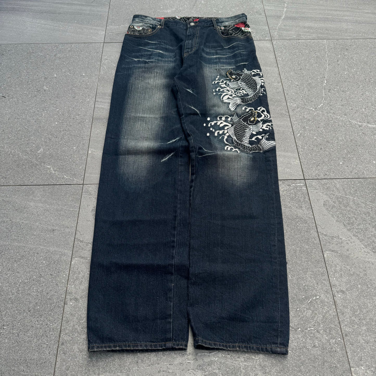 beautiful koi japanese jeans - 34x34”