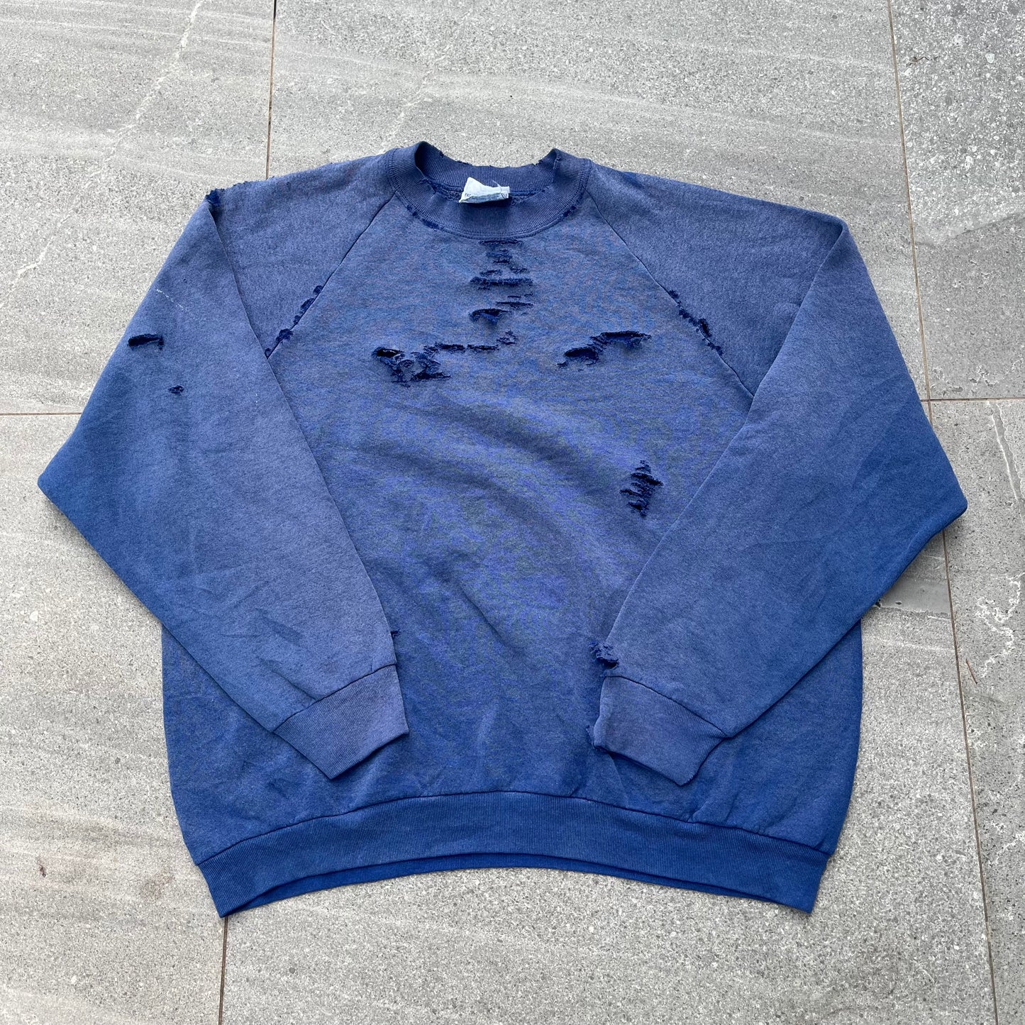 distressed colbalt crewneck - L