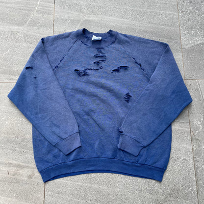 distressed colbalt crewneck - L