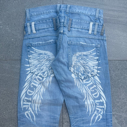 double waist! lowrise winged bootcut/flares - 33x33”