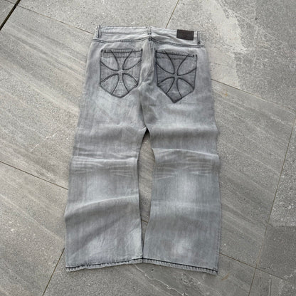 gasoline grey fade bootcuts - 34x30”