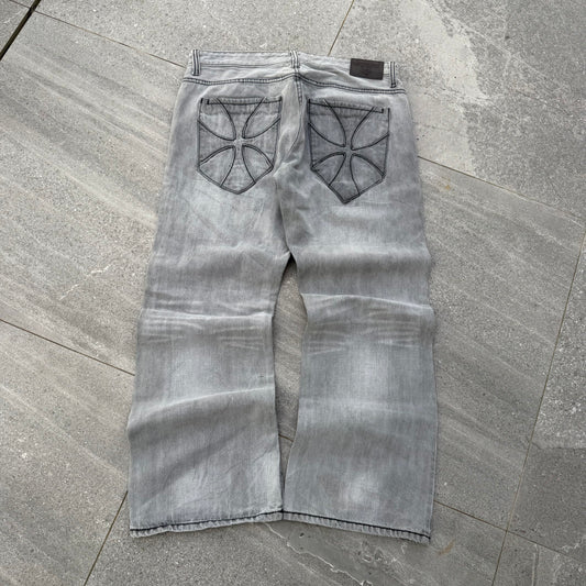 gasoline grey fade bootcuts - 34x30”