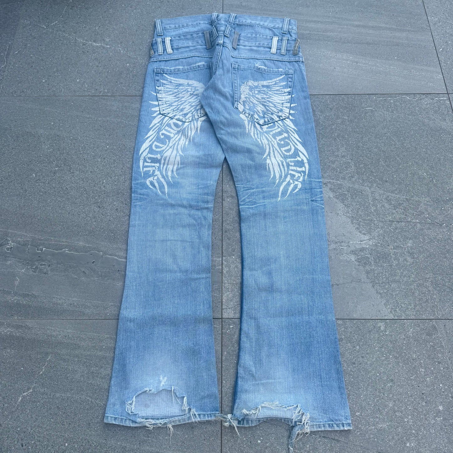 double waist! lowrise winged bootcut/flares - 33x33”