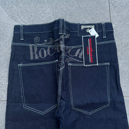 deadstock raw denim rocawear jeans :0 36x34”