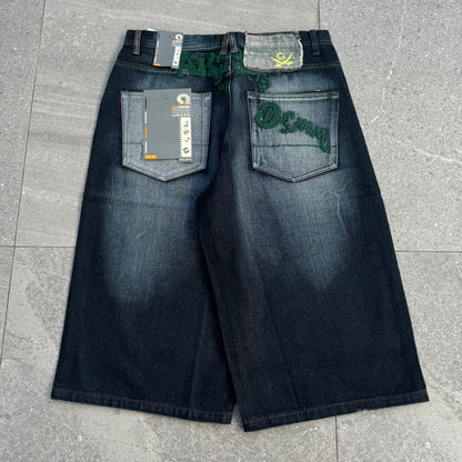 deep indigo deadstock akademiks jorts - 34”