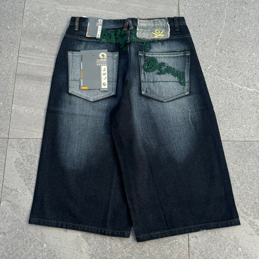 deep indigo deadstock akademiks jorts - 34”