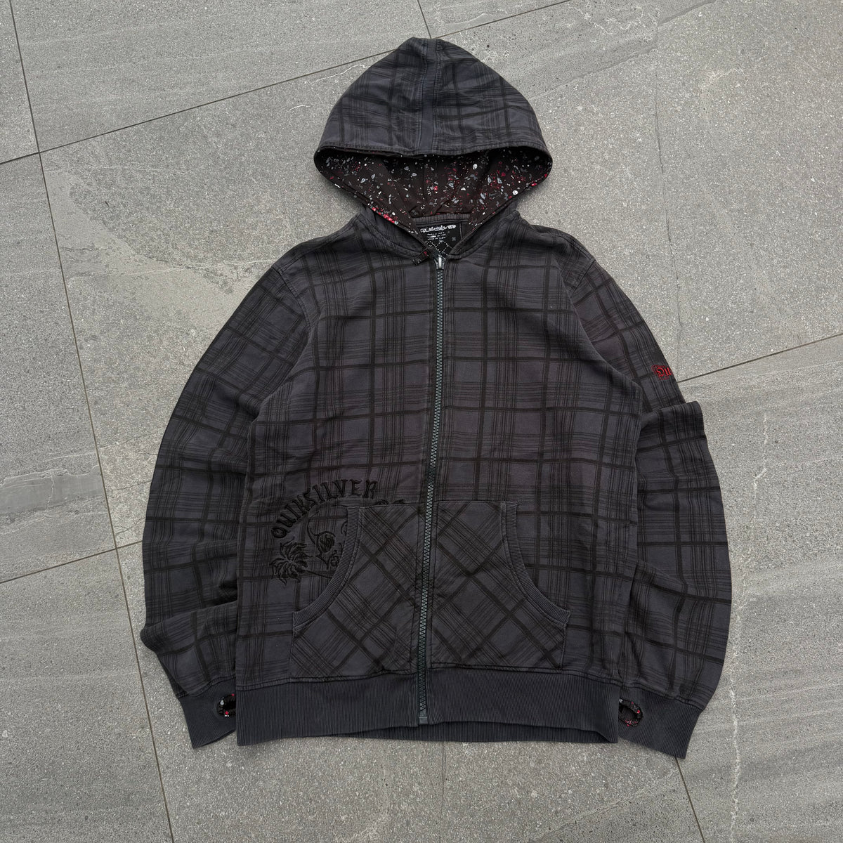 plaid quiksilver hoodie (with thumb holes!) - S