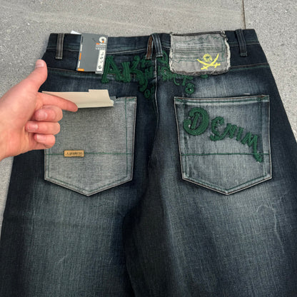 deep indigo deadstock akademiks jorts - 34”
