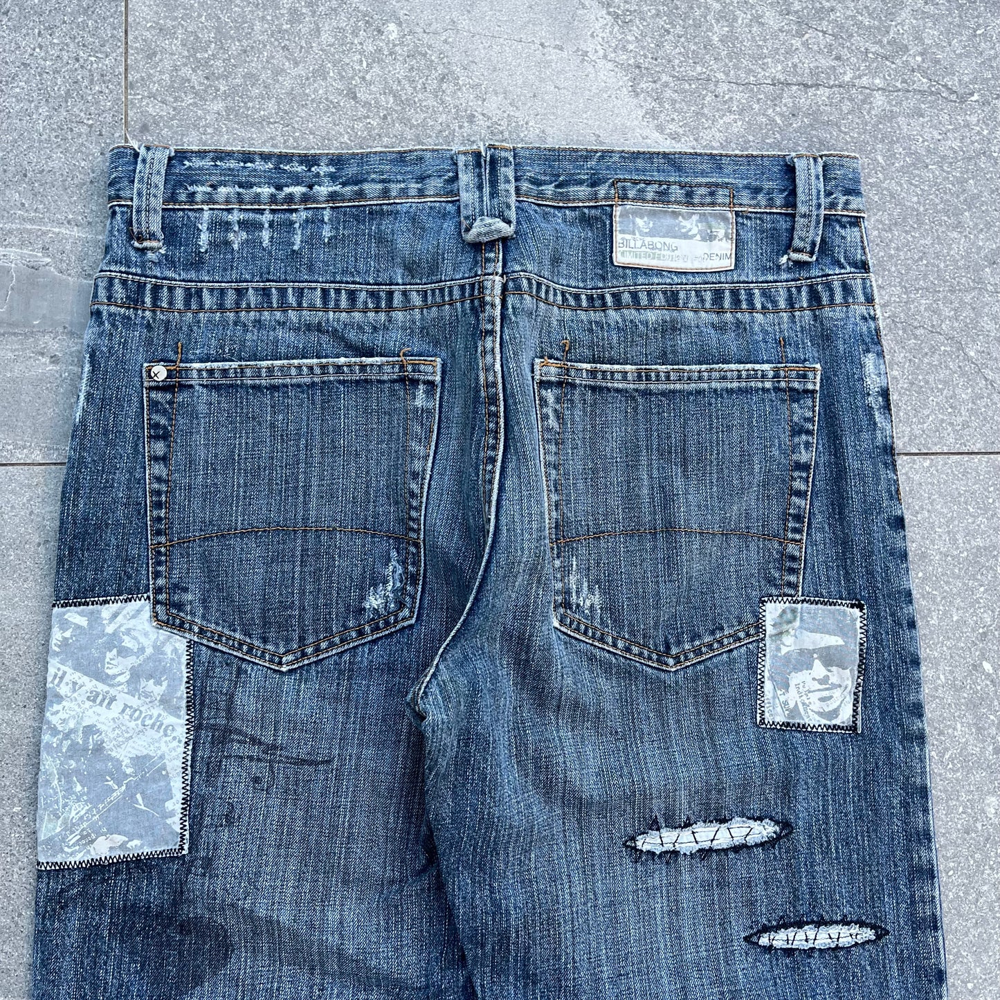 gah damn these r sick. patchwork billabong jeans - 34x32”