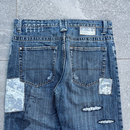 gah damn these r sick. patchwork billabong jeans - 34x32”