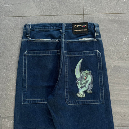 jnco style embroidered oxygen jeans - 32x30”