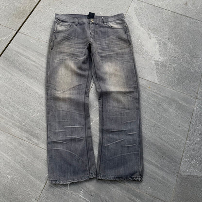 raw blue concrete bootcuts - 38x32”