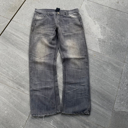 raw blue concrete bootcuts - 38x32”