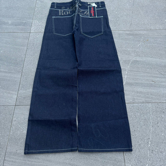 deadstock raw denim rocawear jeans :0 36x34”