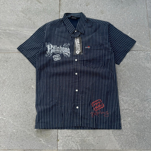 grail navy pinstripe billabong shirt - M