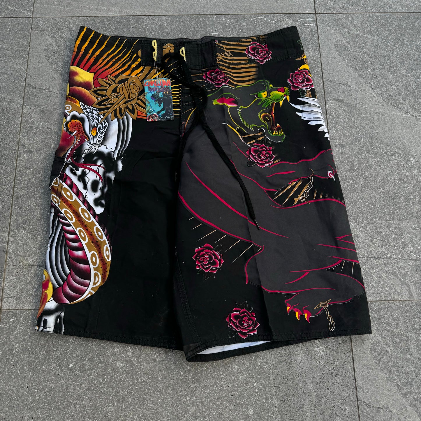 deadstock christian audigier shorts - 36x12.5”