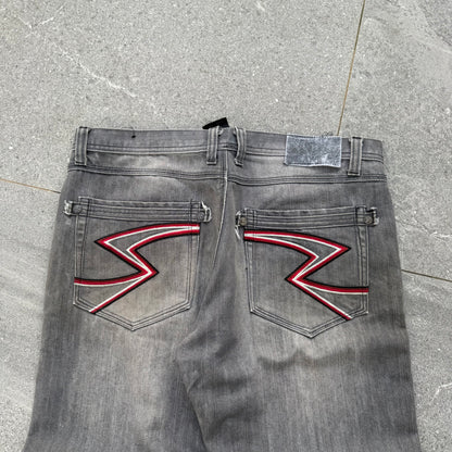 raw blue concrete bootcuts - 38x32”