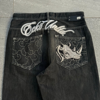 hard ecko embroidered jeans - 36x29”