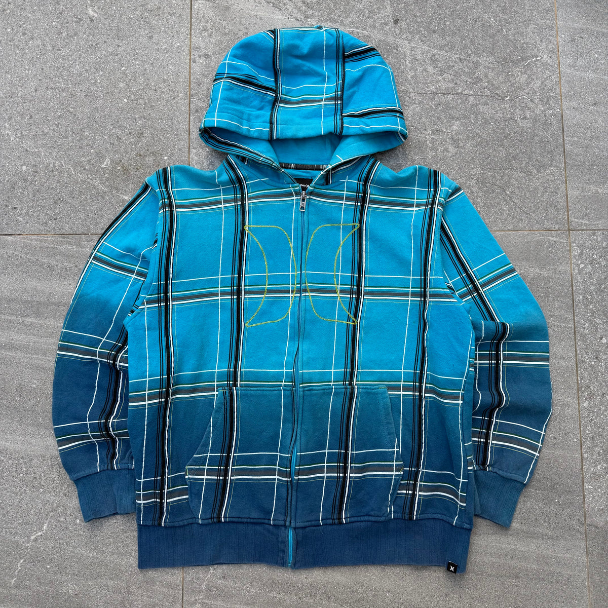 hard asf hurley plaid gradient zipup - S