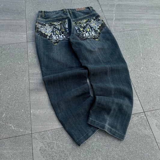 rich kids winger embroidered jeans - 34x30”