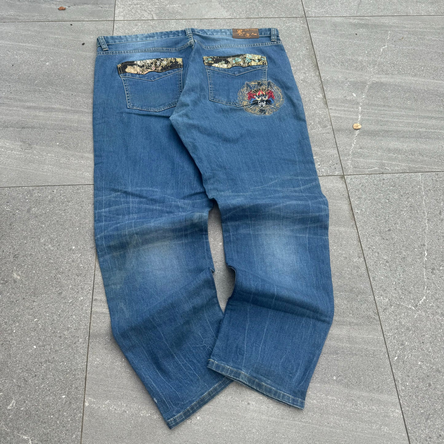 japanese big train stackeeeed jeans - 42x32”