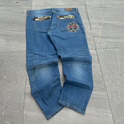 japanese big train stackeeeed jeans - 42x32”