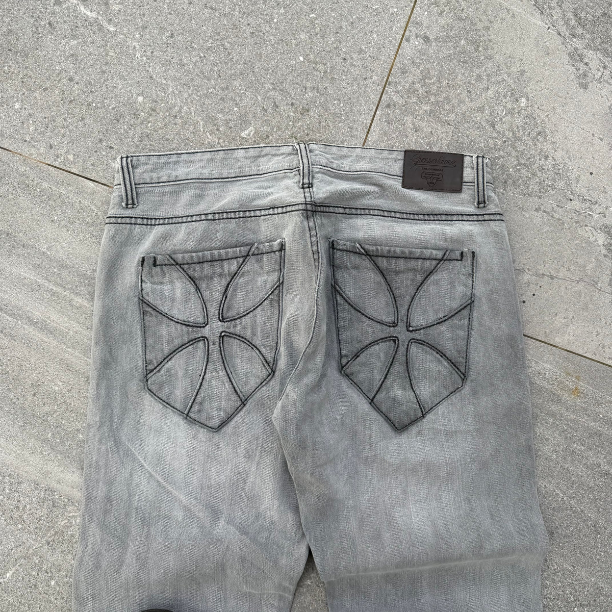 gasoline grey fade bootcuts - 34x30”