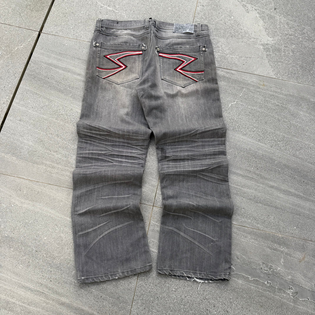 raw blue concrete bootcuts - 38x32”
