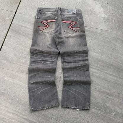 raw blue concrete bootcuts - 38x32”