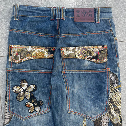 wow OMGGGG japanese embroidered denim - 32x29”